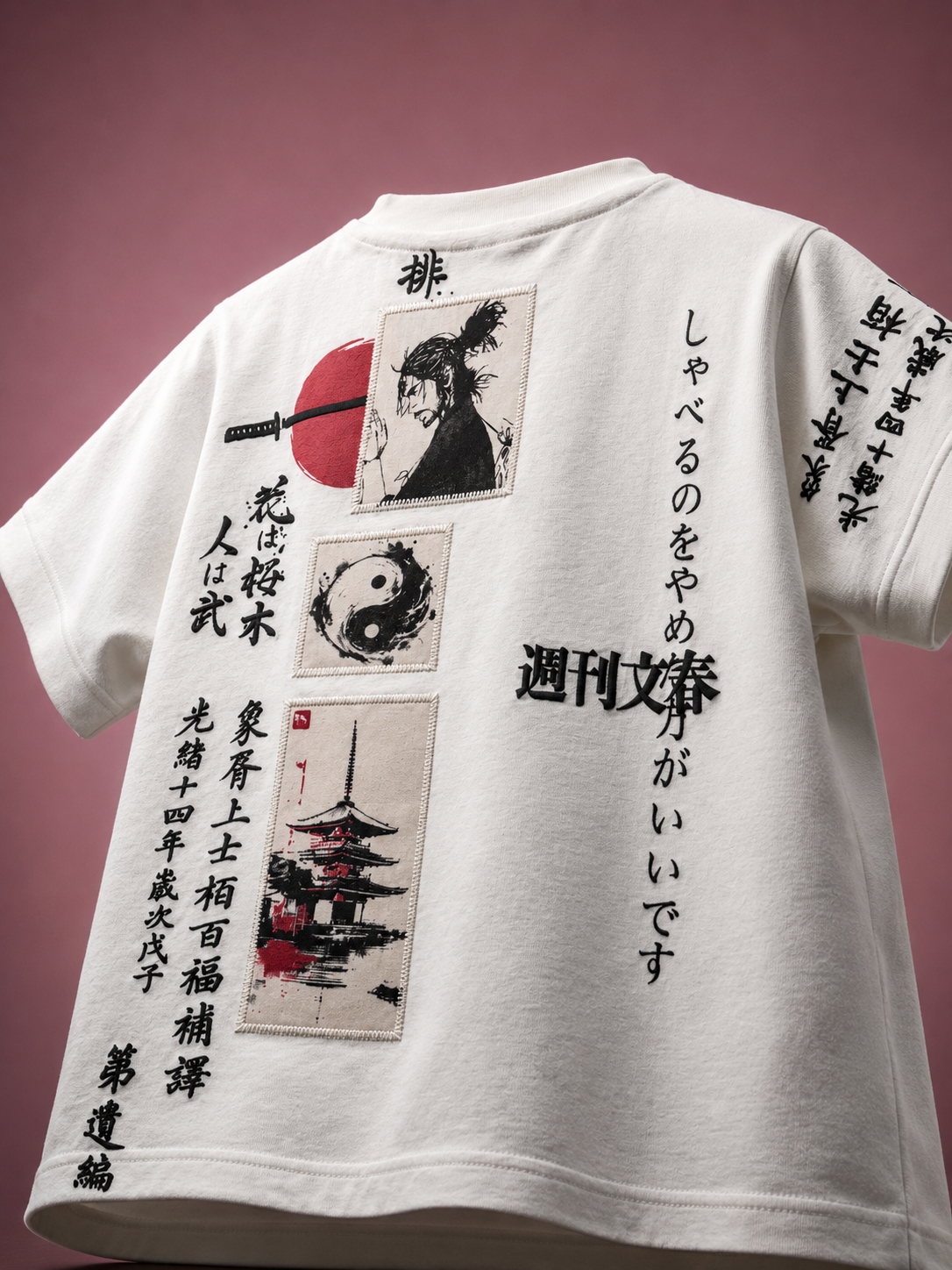 Tokyo Blossom Embroidery Premium Boys Relaxed Fit T-Shirt – White